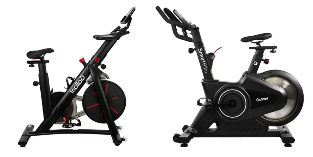 Foto: A esquerda uma bike ergometrica conectada (não simula subidas) a direita um modelo Smart que simula subidas. ambas da marca Gallant